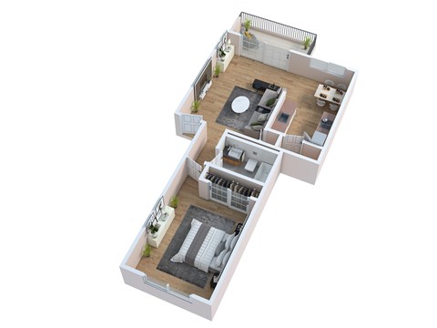 Floor plan for 1 bed, 1 bath, 705 sqft